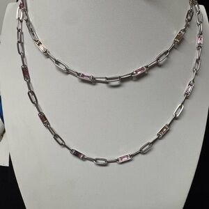 Laundry By Shelli Segal Silver Necklace with Crystal Accents 42 inch